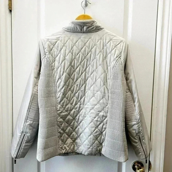 Spanner  Quilted Puffer Jacket Silver Metallic Dove Grey Size Medium - Picture 4 of 16
